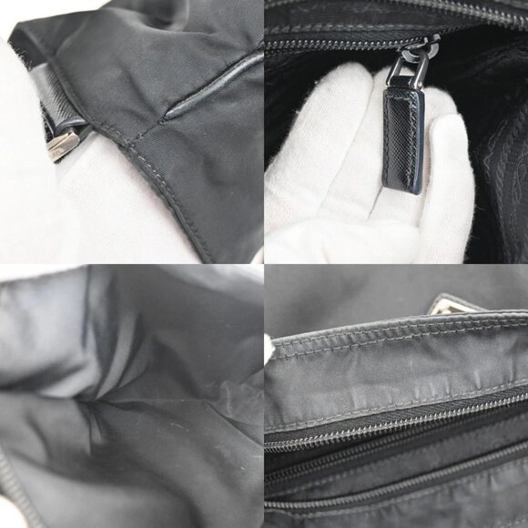 PRADA MILANO Logo Tessuto Shoulder Bag Nylon Leather Black Silver Italy 64EF077 - Picture 11 of 16